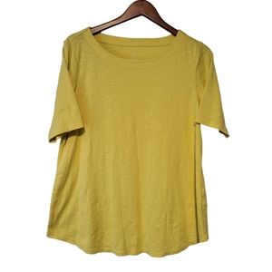 J Jill Pima Cotton Top Womens Size Medium Yellow Seamed Elbow Sleeve Tunic Shirt